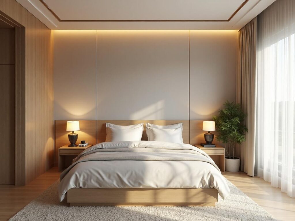 modern cozy bedroom with focal point