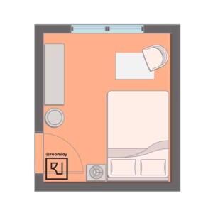 10’×12’ (300cm x 360cm) Rectangular Bedroom Layout small bedroom boho queen-size bed arrangement