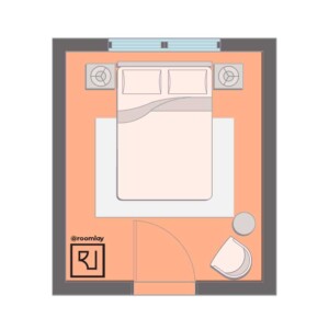 10’×12’ (300cm x 360cm) Rectangular Bedroom Layout bedroom boho furniture arrangement