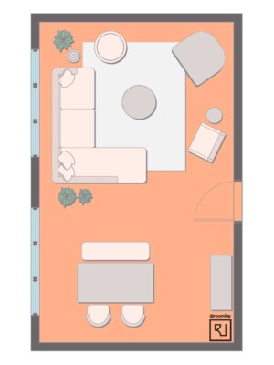 15'×25' (460cm x 760cm) Rectangular Layout boho living room layout