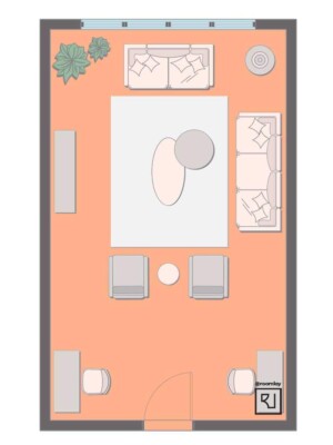 living room with home office