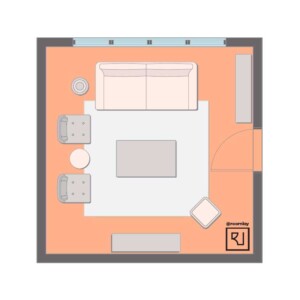 15'×15' (460cm x 460cm) Square Layout square shaped living room layout
